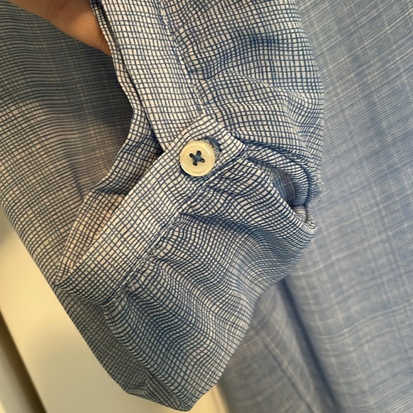 Olive & oak xl blue/white tunic. 3/4 sleeves. Sheer. Check. Longer in front. - Picture 5 of 5